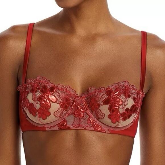 Fleur Du Mal Violet Red Balconette Bra 36D - Picture 1 of 10